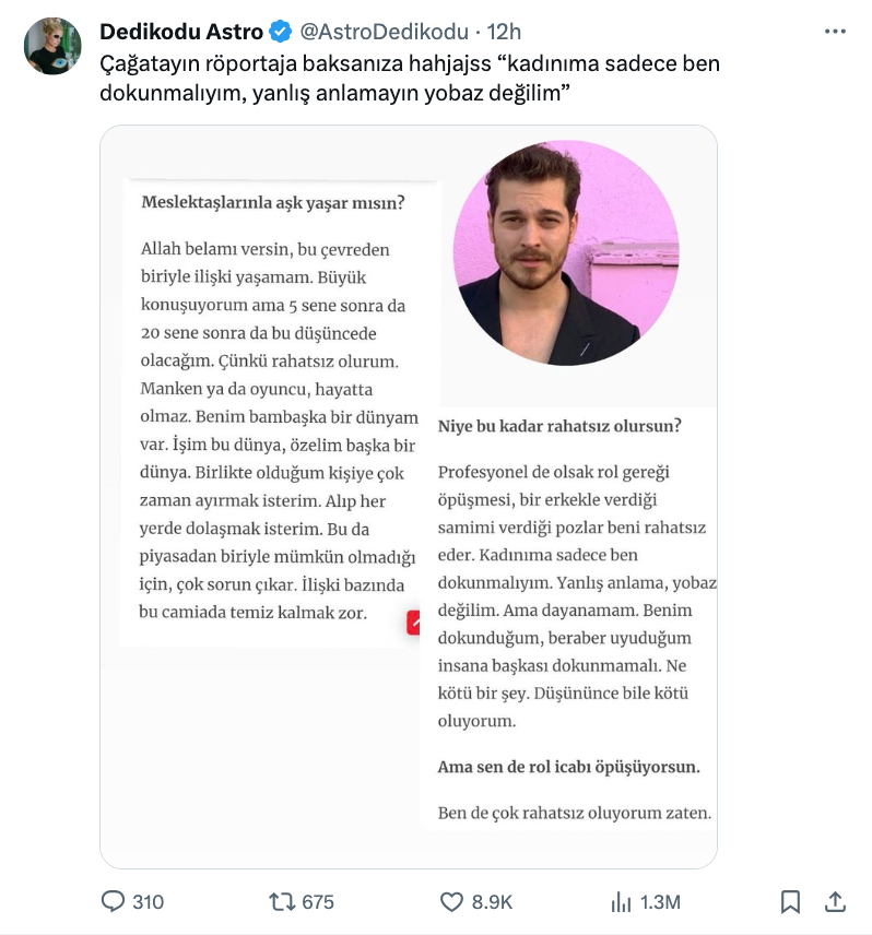 cagatay ulusoy a ait oldugu iddia edilen roportaj gundem oldu kadinima sadece ben dokunmaliyim